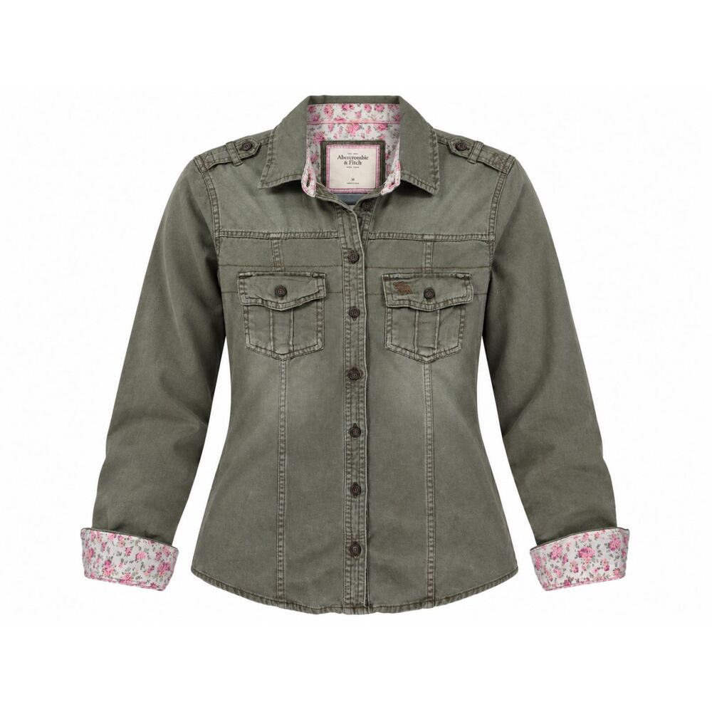 Vintage Y2K Abercrombie & Fitch M Olive Military-Style Utility Shirt Jacket